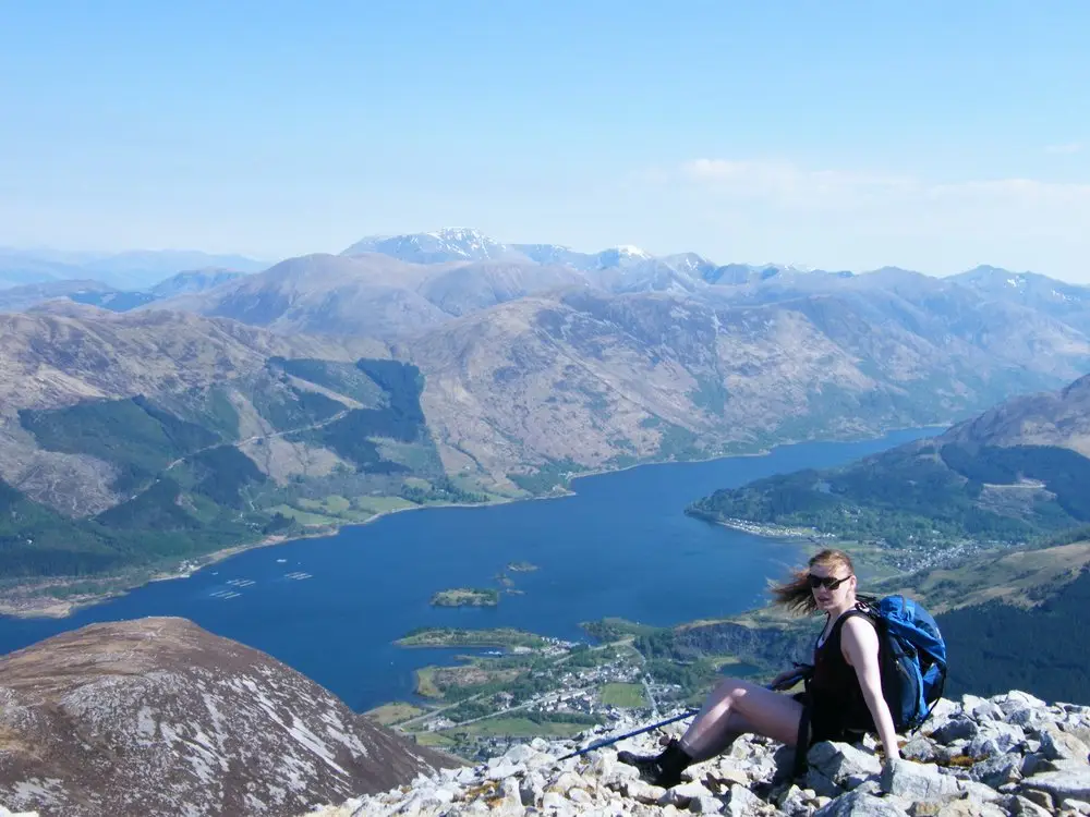 On the way up to Sgoor Dhearg Looking Down on Loch Leven and over to the Nevis Range of Mountains